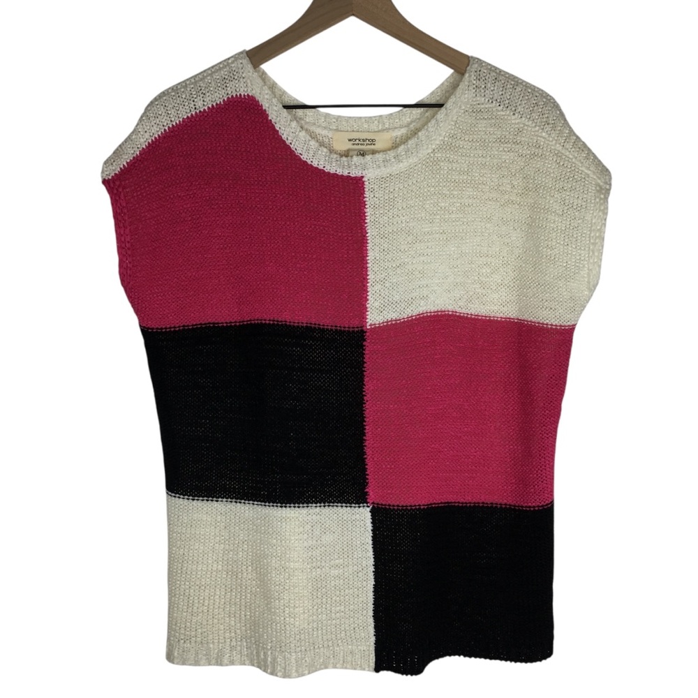 ANDREA JOVINE Workshop Sleeveless Sweater Top Loose Knit Colorblock Medium NWT